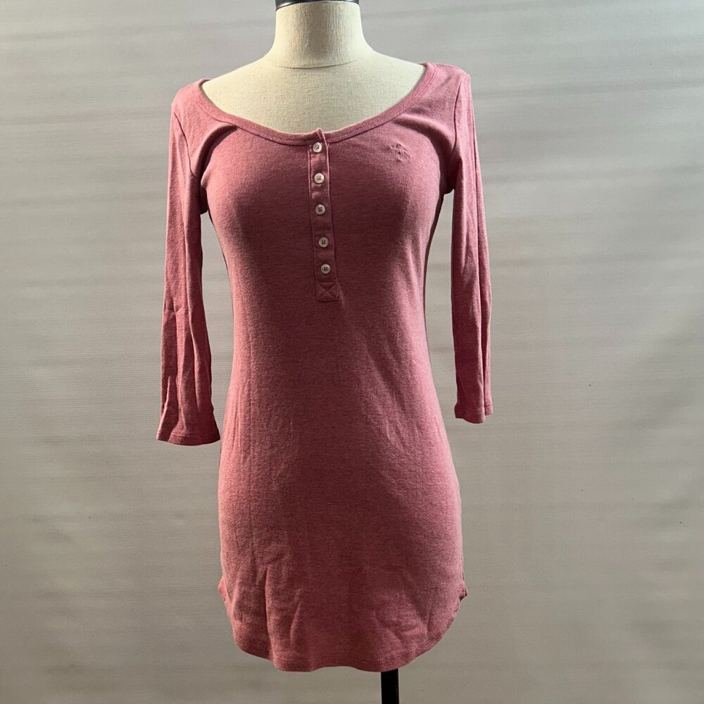 Vintage Abercrombie & Fitch Stretch Henley Top pink 3/4 Sleeve Youth XL